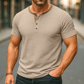 Men's Henley Shirt Tee Short Sleeve Henley Summer Spring Patchwork Fashion Designer Casual Buttons Outdoor Casual Daily Black Navy Blue Blue Top Tee for Men