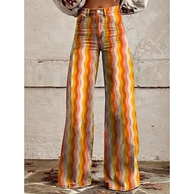Retro Vintage 1970s Groovy Pants Wide Legged Pants Hippie Disco High Waist Psychedelic Faux Jeans Style Fancy Dress Women's Carnival Casual Daily Music Festiva