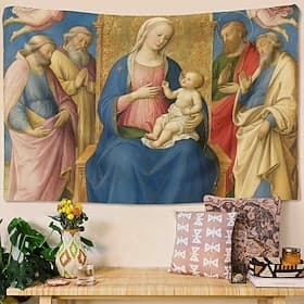 Tapeçaria Medieval Tapeçaria da Idade Média Arte Religiosa Grande Mural Decor Fotografias Fundo Decoração Casa Quarto Sala de Estar Madonna e Criança com Santo
