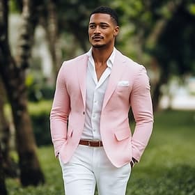 Herre Blazer i lin Sport Coat Halskrage Mote Fritid Ensfarget Blazer Gul Rosa Himmelblå Standard passform Enkelt Brystet Enn-knapp