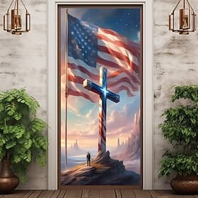 4th of July Door Decorations Door Covers Independence Day American Patriotic Egale Door Tapestry Door Curtain Decoration Backdrop Indoor/Outdoor Door Banner fo thumbnail 2