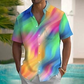 Men's Rainbow LGBT Pride Shirt Summer Shirt Button Up Shirt Short Sleeve Fashion Casual Holiday Streetwear Summer Spring Turndown 3D Print Collared Shirts Fron