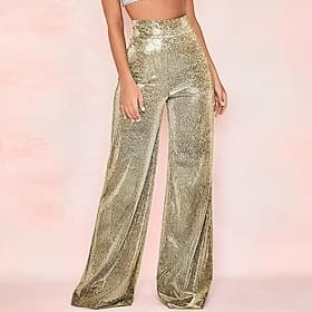 Retro Vintage 1970s Groovy Maxi Wide Leg Pants Disco High Waist Metallic Sequin Fancy Dress Women's Halloween Carnival Music Festival Pride Parade Retro Theme