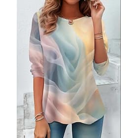 Women's T shirt Long Sleeve Crew Neck Long Sleeve Tunic Floral Graphic Gradient Elegant Vintage Stylish Regular Tops Daily Print White Yellow Red Blue Dark Gre