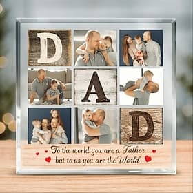 Personalized Photo Block Father's Day Best Custom Gift for Dad, Acrylic Plaque Block with 6 Photo Collage, Unique Picture Gift for Father