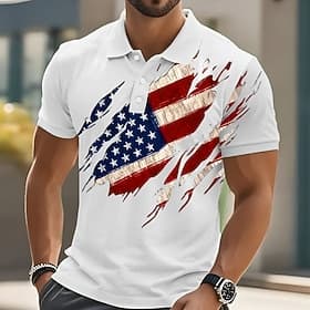 4 juli 2026 250e Voor heren Amerikaanse vlag Polo Korte mouw Poloshirt Overhemden met kraag Casual Buiten Alledaagse kleding 3D-afdrukken Zomer blauw Wit Bloze