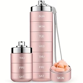 Metal Travel Pill Organizer, Portable Waterproof Weekly Pill Box, Large Aluminum Alloy Pill Case Container, BPA Free 7 Day Daily Medicine Organizer Holder for
