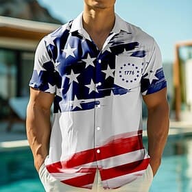 Independence Day Men's American US Flag 4th of July U.S. 250th Anniversary Patriotic Shirt Summer Shirt Button Up Shirt Short Sleeve Fashion Casual Holiday Sum