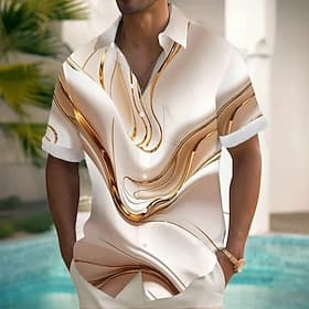 Men's Geometric Marble Abstract Art Shirt Summer Shirt Button Up Shirt Short Sleeve Fashion Casual Outdoor Vacation Dailywear Summer Spring Turndown 3D Print C thumbnail 3