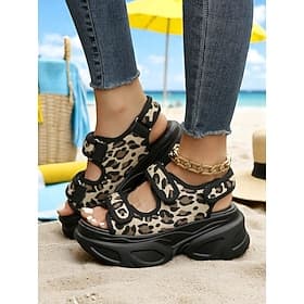 Women's Chunky Platform Denim Sandals – Sporty Velcro Strap Wedge Shoes for Festivals and Urban Street Style