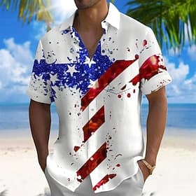 Independence Day Men's American US Flag 4th of July U.S. 250th Anniversary Cross Shirt Summer Shirt Button Up Shirt Short Sleeve Fashion Casual Holiday Summer