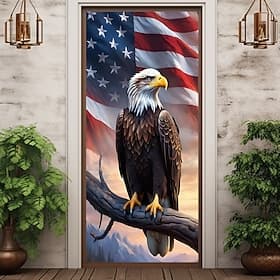 4th of July Door Decorations Door Covers Independence Day American Patriotic Egale Door Tapestry Door Curtain Decoration Backdrop Indoor/Outdoor Door Banner fo