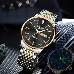 Men's Quartz Watch – Elegant Business Style, Luminous Hands, IPX7 Waterproof, Dual Calendar with Date  Day Display, Alloy Strap, Fashion Gift for Office or Spo