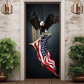 4th of July Door Decorations Door Covers Independence Day American Patriotic Egale Door Tapestry Door Curtain Decoration Backdrop Indoor/Outdoor Door Banner fo thumbnail 3