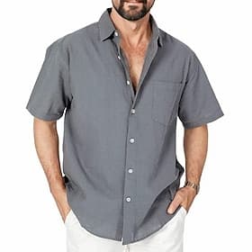 Men's Shirt Linen Shirt Summer Shirt Beach Wear Button Up Shirt Untucked Shirts Casual Daily Black Sky Blue Khaki Gray Short Sleeves Turndown Spring  Summer Su