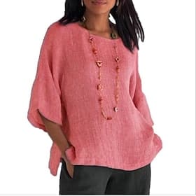 Women's Shirt Cotton Blend Blouse Patchwork Solid Color Stylish Casual 3/4 Length Sleeve Crew Neck Regular Tops Daily Work Going out Blue Yellow Pink Gray Summ
