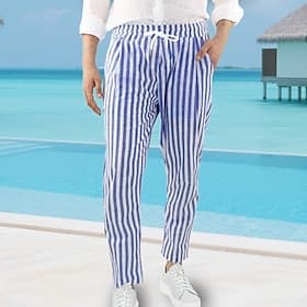 Homme Pantalons en Lin Pantalons Pantalon d'été Pantalons de Plage Avec Poches Cordon de serrage Taille Élastique Rayé Confort Respirant Vacances Quotidien Fêt