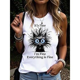 Women's Camisole Tank Top Print Graphic Animal Letter Vintage Casual Sleeveless Crew Neck Regular Tops Daily Black White Beige Summer Spring