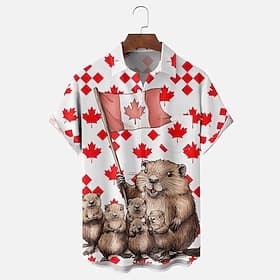 Canada Day Men's Flag Maple Leaf Beaver Shirt Summer Shirt Button Up Shirt Short Sleeve Fashion Casual Holiday Summer Spring Turndown 3D Print Collared Shirts thumbnail 2
