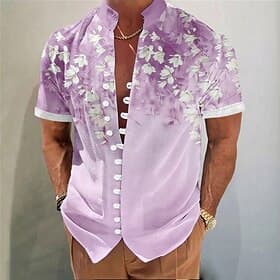 Men's Coconut Tree Tropical Plants Summer Hawaiian Shirt Aloha Shirt Stand Collar Shirt Short Sleeve Hawaiian Vacation Beach Wear Summer Spring Mandarin Collar