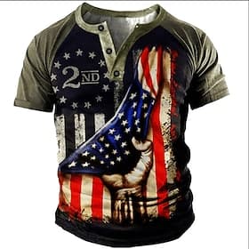 4th of July 2026 250th Memorial Day Men's Vintage Retro Designer Henley Short Sleeve T-Shirt Casual Daily Street