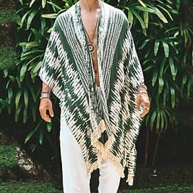 Homme Cape / Capes Vacances Quotidien Chaud Frange à pompons Printemps Automne Teinture par nouage Mode Occasionnel Régulier Vert Veste