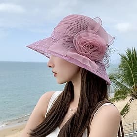 Organza Kentucky Fascinator Hat for Women - Derby Cocktail Tea Party Sun Hat Wedding Bridal Flower Church Hat Packable