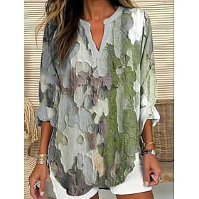 Women's Blouse Linen Like Breathable Lightweight Tunic V Neck Long Sleeve Boho Casual Tops Graphic Striped Elegant Stylish Regular Tops Daily Print Pink Blue G thumbnail 2