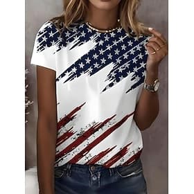 Independence Day Patriotic Women's T Shirt Graphic Flag Vintage Stylish Classic Short Sleeve Crew Neck Round Neck Regular Tops Daily Weekend Print Black White