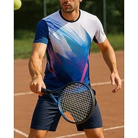 Men's Graphic Geometric Sports Set Shirts  Shorts Tennis Set Two-piece Suit Short Sleeves Sweat-Wicking Moisture Wicking Breathable Tennis Golf Pickleball Blue