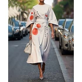Women's Midi Dress Floral Dress Print Dress Classic Modern Daily Vacation Holiday Regular Fit Flower Half Sleeve Crew Neck White Yellow Pink Summer