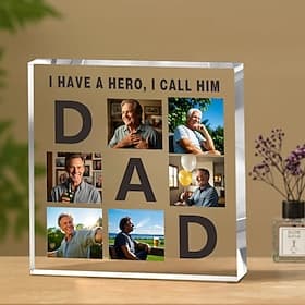 Personalized Photo Block Father's Day Best Custom Gift for Dad, Acrylic Plaque Block with 6 Photo Collage, Unique Picture Gift for Father thumbnail 2