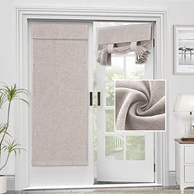 Linen Window Cover French Glass Door Curtain Blackout Tie Up Roman Shades Self Stick Thermal Insulated Tricia Light Block Room Darkening Privacy Blinds, 1 Pane