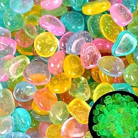 100pcs Bling Glow in The Dark Stones Glowing Garden Pebbles Sparkling Luminous Rocks Glowing Rocks for Garden Outdoor Glow Stones for Lawn Patio Walkway Drivew