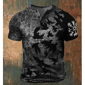 Men's Cool Bat Henley Shirt Short Sleeve Casual Casual All Seasons Gray Red Henley Henley T-Shirt