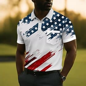 4th of July 2026 250th Men's American US Flag Polo Short Sleeve Polo Shirts Collared Shirts Casual Outdoor Athleisure Daily Wear Pocket 3D Print Buttons Summer thumbnail 2