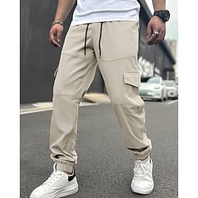 Men's Cargo Pants Trousers Drawstring Elastic Waist Multi Pocket Plain Wearable Daily Outdoor Camping  Hiking Fashion Classic Navy Blue Khaki
