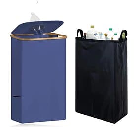 Recycling Bin for Kitchen Indoor Home, 100L/26.5 Gallon Foldable Trash Can with Bamboo Frame, Removable Inner Bags, Oxford Fabric, Round Top Opening, Waste Sor