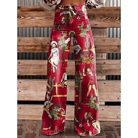 Retro Vintage Boho 1970s Pants Wide Legged Pants Hippie Disco High Waist Retro Western Pin-Up Faux Jeans Style Fancy Dress Women's Carnival Casual Daily Music