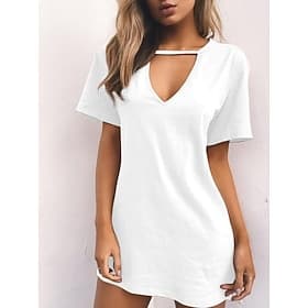 Women's Mini Dress T Shirt Dress Tee Dress Summer Dress Casual Daily Regular Fit Plain Short Sleeve V Neck Black White Brown Green Summer