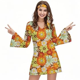 Rétro Vintage Années 1970 Groovy Robe Bandeau Hippie Disco Fleuri Déguisement Femmes Halloween Carnaval Vacances Festival de Musique Festival Adulte Robe Bande