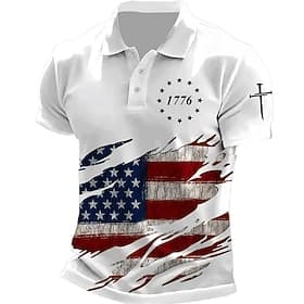 4th of July 2026 250th Men's American US Flag Polo Short Sleeve Polo Shirts Collared Shirts Casual Outdoor Daily Wear 3D Print Summer Blue White Black