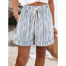 Women's Shorts Chinos Vacation Basic Casual Short Mid Waist Striped Elastic Waist Vacation Street Causal Ash Violet Robin's Egg Blue Red Summer Spring Regular