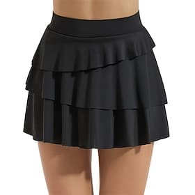 Women's Solid Colored Casual Skirt Tennis Skirts with Shorts Pleated Ruffle Side Pockets Quick Dry Tennis Golf Pickleball Skort Black Blue Green Tennis Clothin