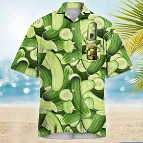 Men's Funny Pickle Cucumber Cuban Collar Shirt Button Up Shirt Aloha Shirt Short Sleeve Hawaiian Vacation Holiday Beach Wear Summer Spring Camp Collar Shirt 3D