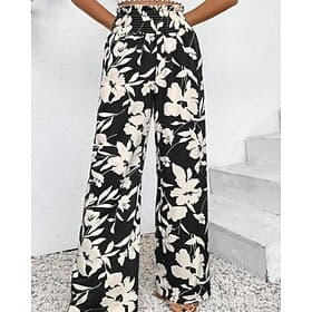 Women's Slacks Pants Trousers Boho Full Length Natural Floral Elastic Waist Print Comfy Outdoor Comfortable Street Going out Navy Black Khaki Summer Regular Fi