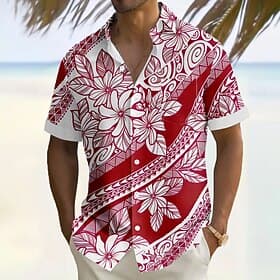 Men's Floral Print Tropical Flowers Summer Hawaiian Shirt Button Up Shirt Aloha Shirt Short Sleeve Hawaiian Vacation Holiday Beach Wear Summer Turndown 3D Prin
