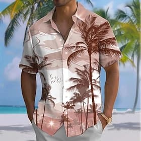 Herren Kokospalme Tropische Pflanzen Sommer Hawaiihemd Knopfhemd Alohahemd Kurzarm Hawaiianisch Ferien Strandbekleidung Sommer Frühling Umlegekragen 3D-Druck H thumbnail 2