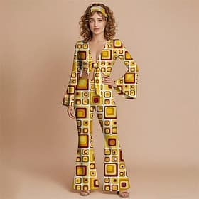 Retro Vintage 1970s Groovy Tie Front Flared Pants Set Hippie Disco Geometic Psychedelic Fancy Dress Women's Halloween Carnival Vacation Music Festival Festival