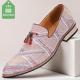 Men's Multicolor Woven Loafers with Tassel Detail – Trendy Casual Shoes for Day Outings and Relaxed Events